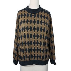 Alfred Dunner Mock Neck Argyle Pullover Sweater Top Womens Size 3X Comfy Stretch